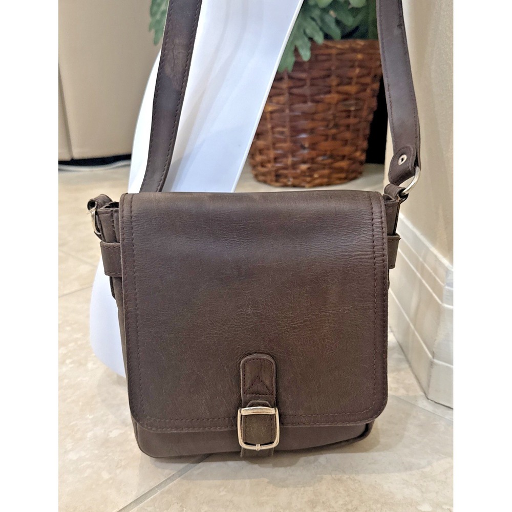 VTG Crossbody Messenger Shoulder Bag Brown Leather Buckle Closure Hippie Boho**